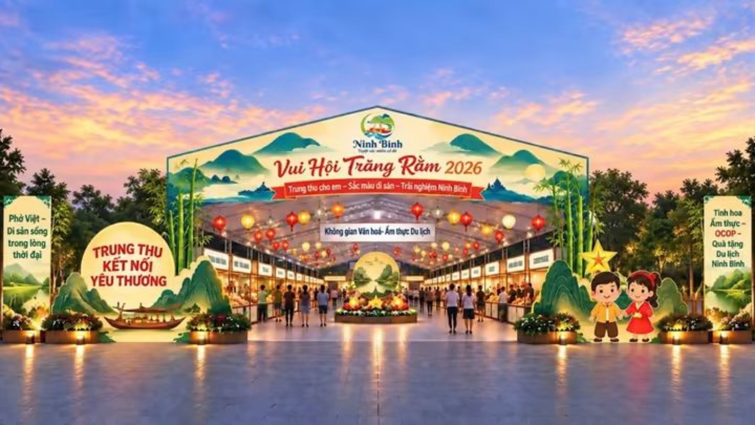 Phối cảnh giới thiệu không gian văn hóa, ẩm thực du lịch “Vui hội trăng rằm 2026”.